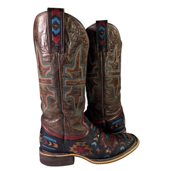 Tin Haul Shoes - Women's Tin Haul South By SW Cowgirl Boots Wolf Sole Handmade Western Aztec 6.5